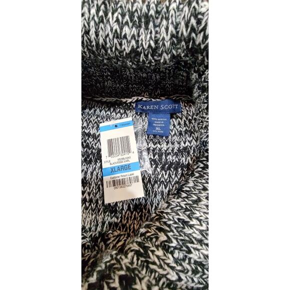 NEW Karen Scott XL Cable Knit Pullover Black Marble Sweater Button Drape Collar - Picture 5 of 10
